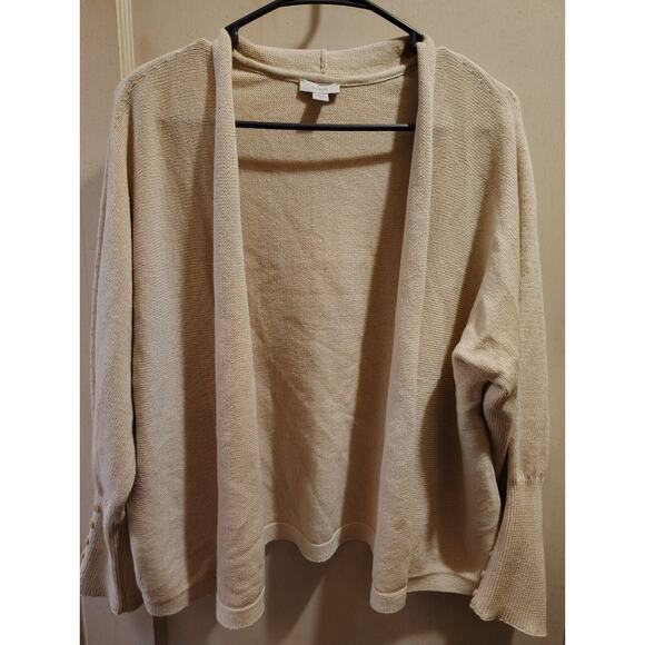Pure J Jill Women's XL Beige Cream Textured Knit Open Front Cardigan Longer - Picture 1 of 4